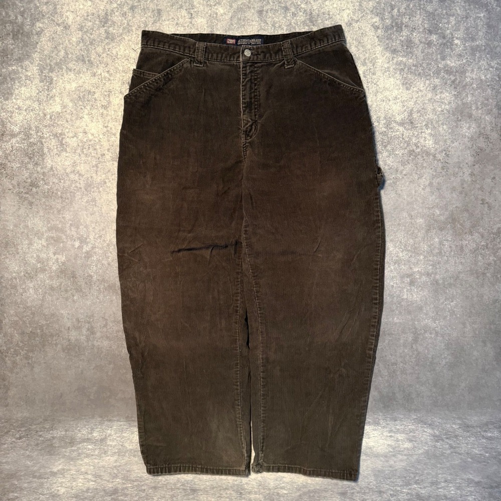 Vintage Faded Glory Mens Corduroy Carpenter Pants Black 36x30 Utility Baggy